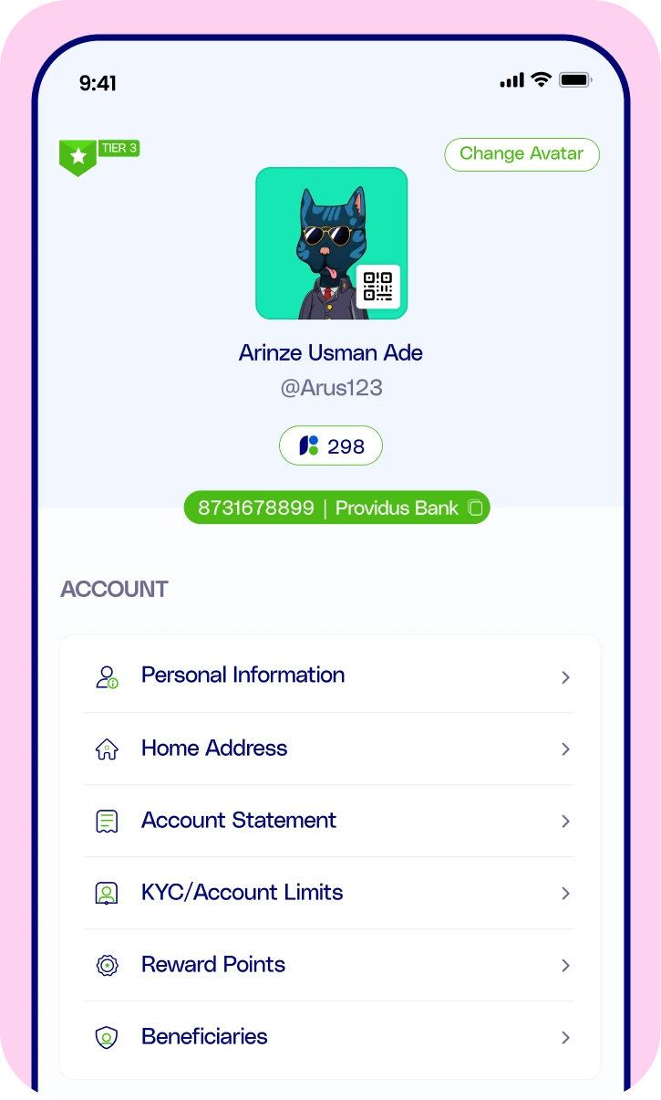 funz profile screen